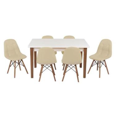 Imagem de Conjunto Mesa De Jantar Luiza 135cm Branca Com 6 Cadeiras Botonê - Nud