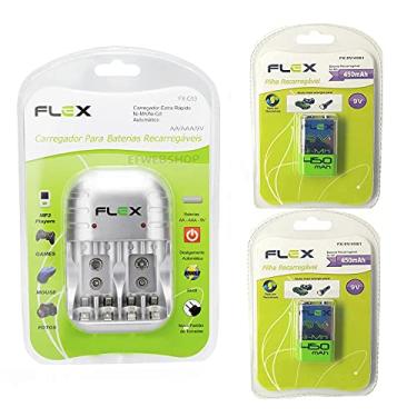 Imagem de Carregador de Pilhas Flex C03 Com 2 Baterias 9v 450 mah Recarregável FX-9V/450
