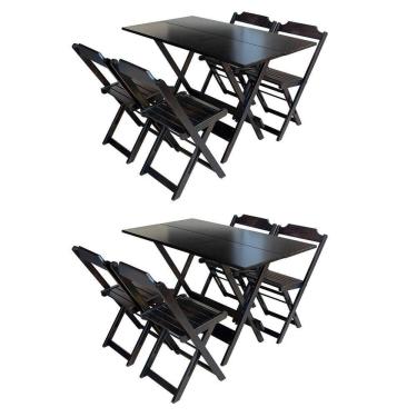 Imagem de Kit 2 Jogos De Mesa Retangular Dobrável 120X70 Em Madeira Maciça Com 4 Cadeiras - Tabac...