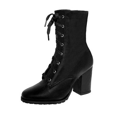 Imagem de Bota Coturno Couro Legítimo Salto Alto Grosso Cano Curto Bico Redondo Luiza Sobreira Preta Mod. 2221