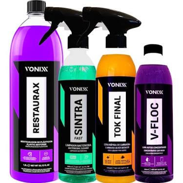 Imagem de kit Lavagem automotiva Completa com Restaurax 1,5L Cera cristalizadora Tok Final shampoo v-floc Apc sintra Vonixx