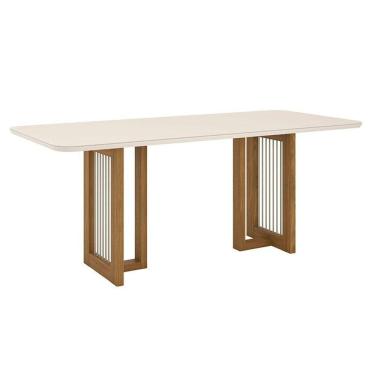Imagem de Mesa de Jantar Yara 200 cm Canto Arredondado com Vidro Nature Off White - Henn