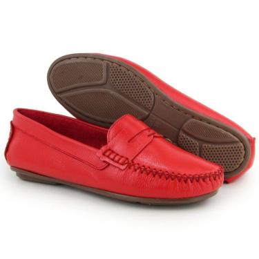 Imagem de Mocassim Feminino Couro Casual Confortável Liso Solado Reto
