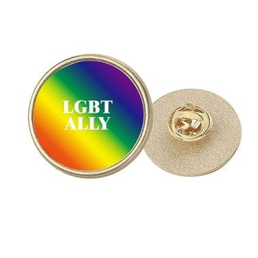 Imagem de Ally Ally Rainbow Round Metal Dourado Broche Clip Gradiente LGBT, Medium, não aplicar