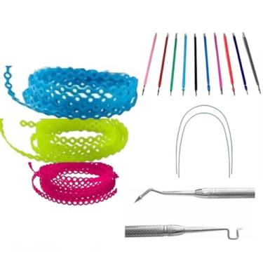 Imagem de Kit 500 Borrachinha Linguinha de Aparelho Ortodôntico (05 Palitinhos) + 05 Pares Trançada + 01 Aplicador + 02 Fios Prata