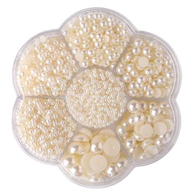 Imagem de SAVITA 5600 peças 2/3/4/5/6/8/10 mm contas de pérolas meia redonda, contas de pérola flatback brilho solto cabochão pérolas para artesanato faça você mesmo colares pulseiras joias decorações vestido de casamento arte de unhas (bege)