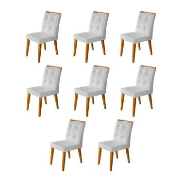 Imagem de Kit 8 Cadeiras Jantar Agatá Estofadas Linho Cinza Com Alça Madeira Maciça Mel