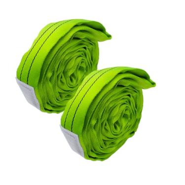 Imagem de Indusafe Pacote com 2 tiras de elevação de poliéster de 6 x 6 pés para objetos resistentes, estilingue redondo de poli infinito para içar carga de reboque, verde