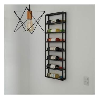 Imagem de Genérico Adega de Metal de Parede para Garrafas de Bebidas Decorativa para Sala - Preto - Altura: 103 cm, Comprimento: 35 cm, Profundidade: 10 cm