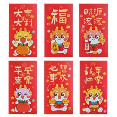 Imagem de Envelopes chineses para vermelhidão de 6 peças de envelope para festivais de primavera bolsos de dinheiro bronzear em relevo benção envelope vermelhidão mostre seu cuidado com estes envelopes