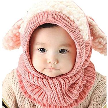 Imagem de Cachecol de lã com capuz e aba de orelha, gorro de crochê para bebês meninas e meninos, Chapéu 4-rosa, M
