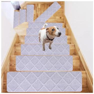 Imagem de Tapete para escadas antiderrapante 20 x 76, piso de escada com adesivo reutilizável, passador de escada lavável para animais de estimação de crianças idosas, D-4 peças