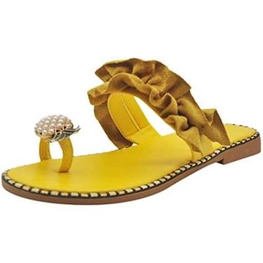 Imagem de Casual Fashion Toe Ring Sapatos Femininos Outdoor Wedges Sandálias de Couro Sandálias Femininas Sandálias Formais para Noite (Amarelo f)