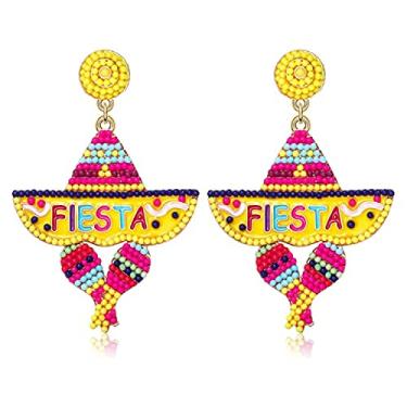 Imagem de Cinco De Mayo Brincos femininos coloridos com miçangas Fiesta Chill Brincos pendentes com letra de declaração brincos de gota do festival mexicano joias presentes, Zinco, Cristal
