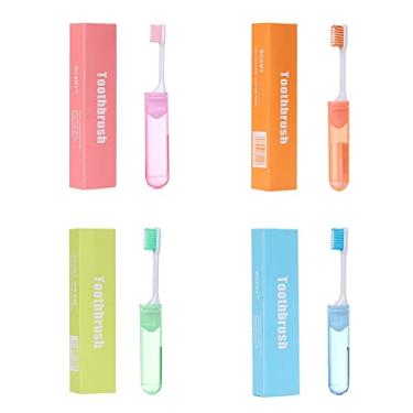 Imagem de Tvoip Escova de Dentes Dobrável Portátil, com Cerdas Supermacias, para Viagens, Caminhadas e Uso ao Ar Livre, Azul, Verde, Rosa, Laranja