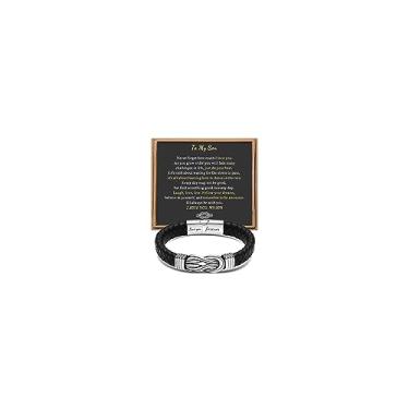 Imagem de Presente para homens, pulseira infinita de couro trançado preto para homens, pai, marido, namorado, filho, neto, irmão, sobrinho, tio para sempre, ligados juntos, aço inoxidável, gravada com joia Love