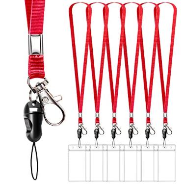 Imagem de Cordão de pescoço com pacote com 6 porta-crachá de identificação, cordões de alça de escritório, gancho giratório de metal inoxidável para , etiqueta de nome, porta-crachás, chaveiros, cartão, rosa