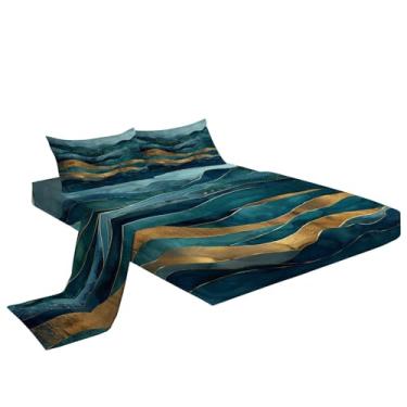 Imagem de Eojctoy Jogo de lençol ultramacio, 4 peças, lençol de cama e fronhas com tema de listras onduladas, fácil de cuidar com lençol king size de 40,6 cm, confortável e respirável para casa