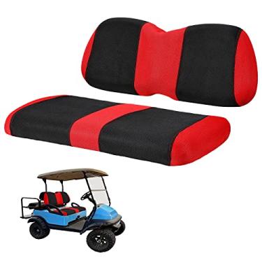 Imagem de YUWEIDG0769 Conjunto de capa de assento de carrinho de golfe dianteiro e traseiro (traseiro) capa de assento de carrinho de golfe para EZGO TXT & Club Car Precedente/DS, capa de assento lavável (vermelho e preto - capa de assento frontal para precedente de carro de clube)