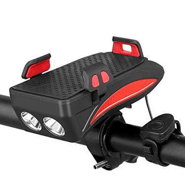 Imagem de HGYJ Luz frontal 4 em 1 para bicicleta, luz frontal multifuncional para bicicleta, suporte para celular/banco de potência/buzina, 4000/2000 mAh, 400 lúmens/carregamento USB