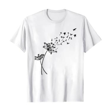 Imagem de Camiseta feminina com gola redonda e girassol, flores silvestres, estampada, casual, estampada, caimento solto, gola redonda, Branco, 3G