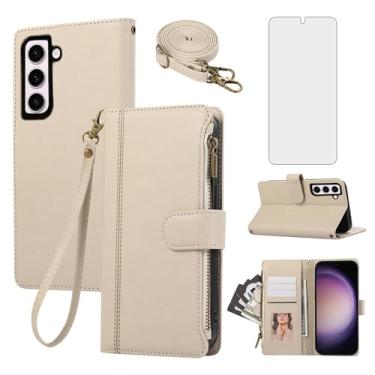 Imagem de Asuwish Capa de celular para Samsung Galaxy S23 5G carteira com zíper capa celular com protetor de tela de vidro temperado alça transversal suporte para cartão de couro S 23 23S GS23 G5 SM-S911U 6,1
