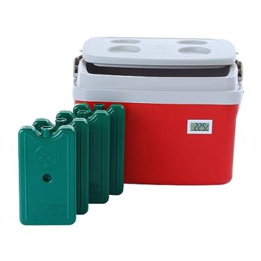 Imagem de Caixa Térmica Cooler de 12 litros com Termômetro Digital Simples com Certificado de Calibração e 4 Gelos Reutilizáveis de 400 ML (Vermelho)