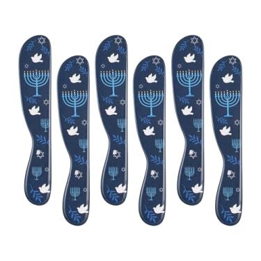 Imagem de UP ware Espalhador de queijo e manteiga de 15 cm com 6 peças de melamina multiuso para creme, queijo, geleia, maionese, cobertura, sanduíche, conjunto de espalhador de queijo (Hanukkah)