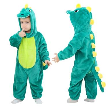 Imagem de TONWHAR Body de animal para bebês e meninas, macacão infantil e infantil, fantasia de Halloween, Dinossauro verde lago, 18-24 Meses