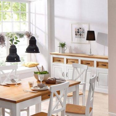 Imagem de Balcão Buffet Aparador de Madeira com 4 Portas e 4 Gavetas | Coleção England Branco lav...