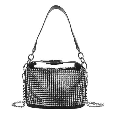 Imagem de RARITYUS Bolsa tiracolo Hobo com strass brilhante para mulheres, moderna, bolsa axila, bolsa de ombro para formatura e coquetéis, Prata, One Size