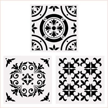 Imagem de Conjunto de 3 peças de estêncil reutilizáveis de pintura Mandala (30,48 x 30,48 cm) modelo de desenho a laser para móveis de pedra faça você mesmo, tecido de parede, materiais de arte e artesanato, style2