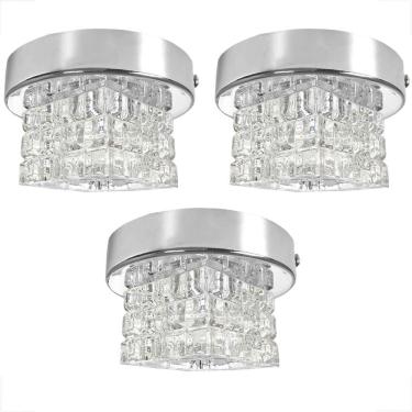 Imagem de Kit 3 Plafon Spot Cristal Sobrepor Prata Polido Banheiro