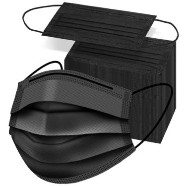 Imagem de ZTANPS 50 máscaras faciais descartáveis, máscaras pretas, máscaras faciais descartáveis pretas de proteção de 3 camadas
