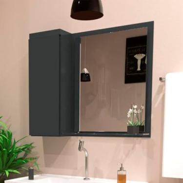 Imagem de Armario Para Banheiro Espelheira Veneza Com Compartimento Lateral 58cm Grafite