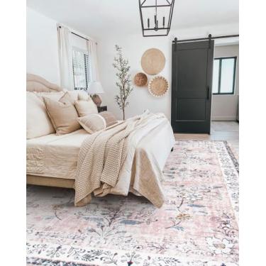 Imagem de LIVEBOX Tapetes rosa laváveis 22 x 30 cm para sala de estar, tapete rosa grande antiderrapante macio para quarto, tapete boho ultrafino de lã sintética para quarto de meninas, quarto de bebê, blush