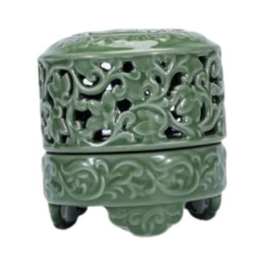 Imagem de Generic Incensário de cerâmica com tampa, ornamento de mesa, elegante suporte de incenso chinês para incenso em espiral, C