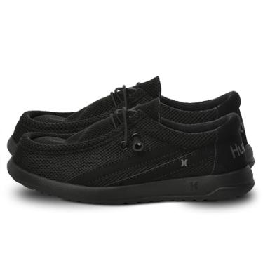 Imagem de Hurley Mocassins infantis de renda elástica, sapatos de lona para meninos e meninas - Confortável, durável, elegante - Tênis infantil moderno, sapatos de bico largo para uso diário, Preto, 2 Big Kid