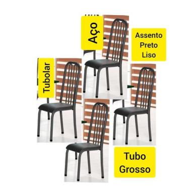 Imagem de Kit Conjunto Jogo 4 Cadeiras Tubolar Aço Craqueada Montreal Assento Pr