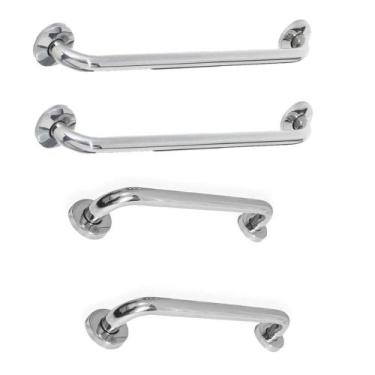 Imagem de Alça Barra de Apoio Inox Banheiro Kit 4 Uni Cadeirante Segurança Gesta