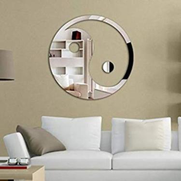 Imagem de Espelho Yin Yang Acrílico Espelhado Prata Sala Hall 30cm - AGV Criaçõe