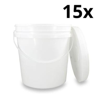 Imagem de Kit 15 Baldes Plástico 3,6L Atóxico com Tampa Hermética e Alça para Ar