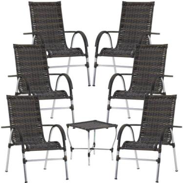 Imagem de Jogo 6 Cadeiras e Mesa para Área Varanda Vênus Trama Original, Pedra F