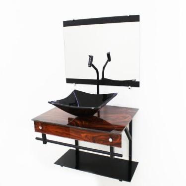 Imagem de Gabinete De Vidro para banheiro 50cm Apx Com Cuba Quadrada Marmorizado