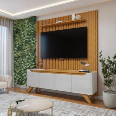 Imagem de Conjunto Rack Grécia 180cm com Painel Ripado para Tv de até 75 Polegadas Paris Off White/Naturalle