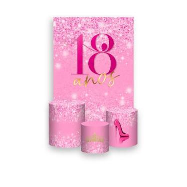 Imagem de Painel De Festa Vertical 1,50 x 2,20 + Trio De Capas Cilindro - 18 Ano