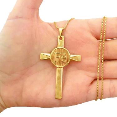 Imagem de Colar Correntinha Feminina Banhada a Ouro 18 k Pingente Cruz Crucifixo