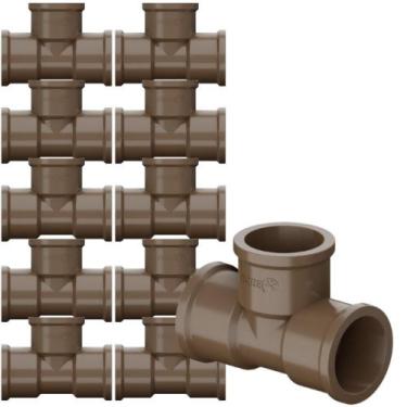 Imagem de Kit 10 Te Curto Soldável 90 Graus PVC Marrom Canos Tubos Para Água Fri