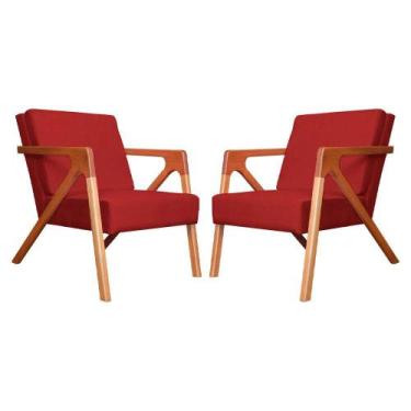 Imagem de Conjunto 2 Poltronas Monalisa Com Braços de Madeira Corano Vermelho - 