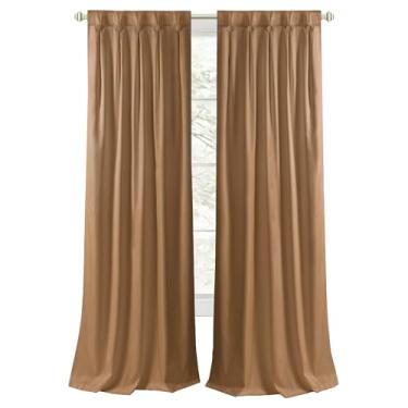 Imagem de Painel de cortina blackout plissado - 86 cm x 213 cm, conhaque - cortinas pretas escurecidas para quarto e sala de estar - Cortinas longas com bloqueio de luz, botões de aba traseira para janelas e